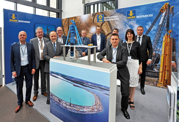 The booth shared by Schachtbau Nordhausen and Bauer at the specialist exhibition of this years’ MiningForum in Berlin. (Photo: Christian Bedeschinski/DMT)